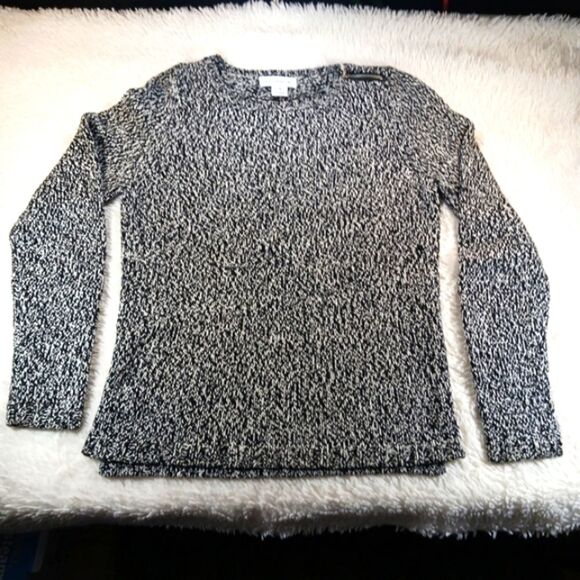 Liz Claiborne Sweater Size Medium Pullover Black White Gray Marled Crew Neck - Picture 5 of 8